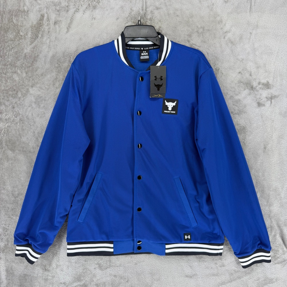 Under Armour Project Rock Mesh‎ Varsity Jacket Blue Mens Large 1377437-471 NWT